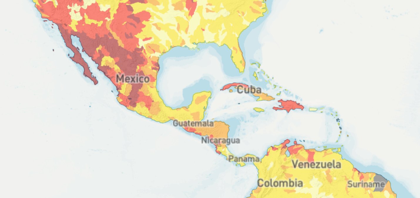 Mapa de estrés hídrico de Latinoamérica y el Caribe